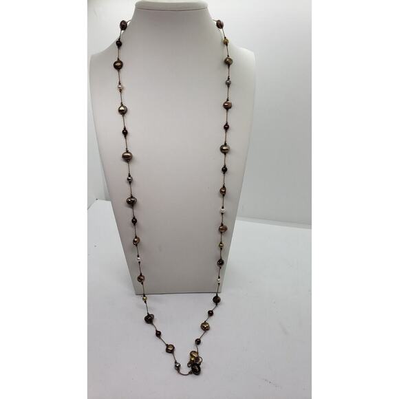 Genuine Pearl Necklace Super Long Freshwater Multi Color Hand Strung Baroque - Picture 2 of 11